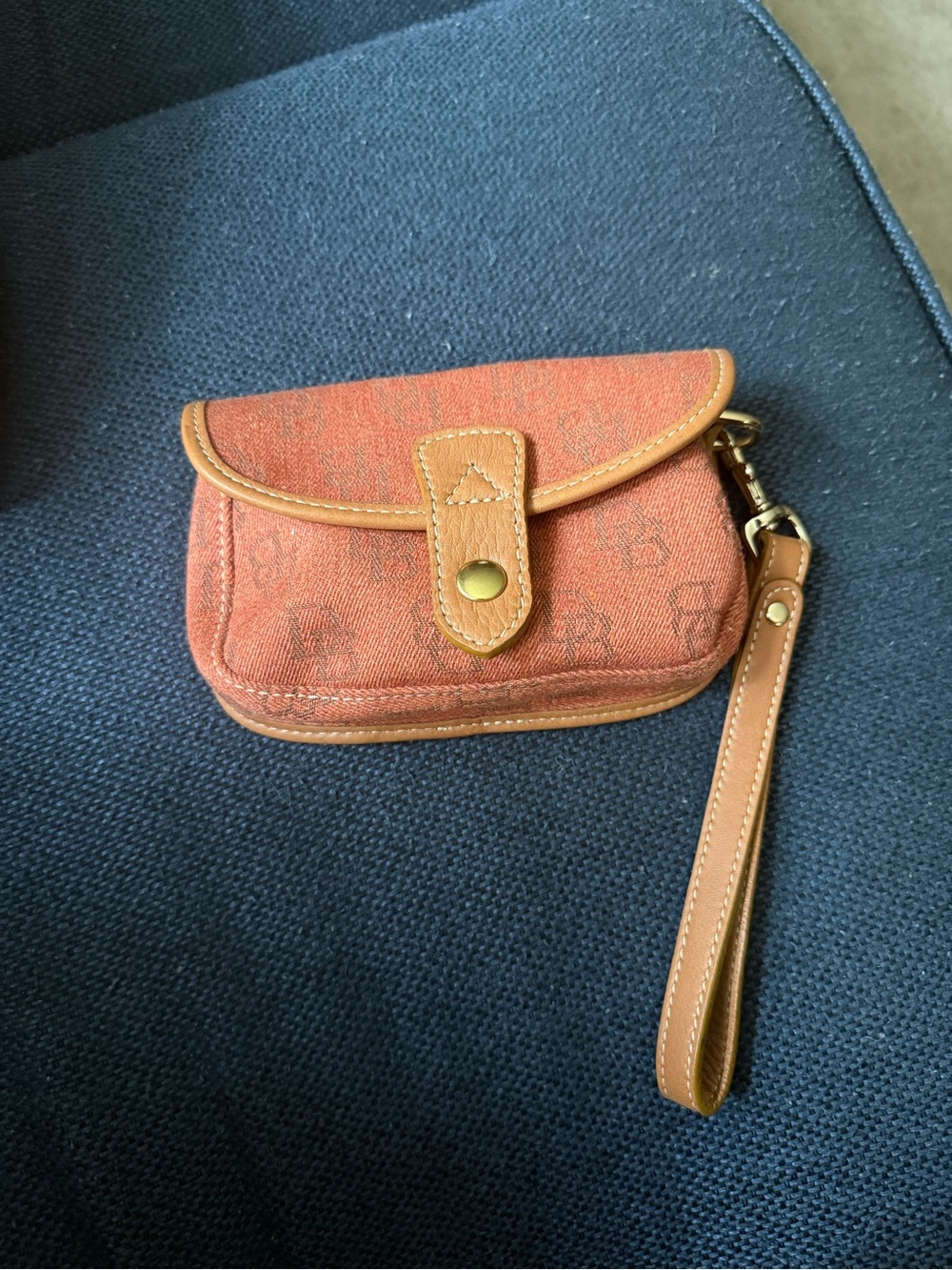 Dooney & Bourke Rust Brown Canvas Wristlet with Leather Trim